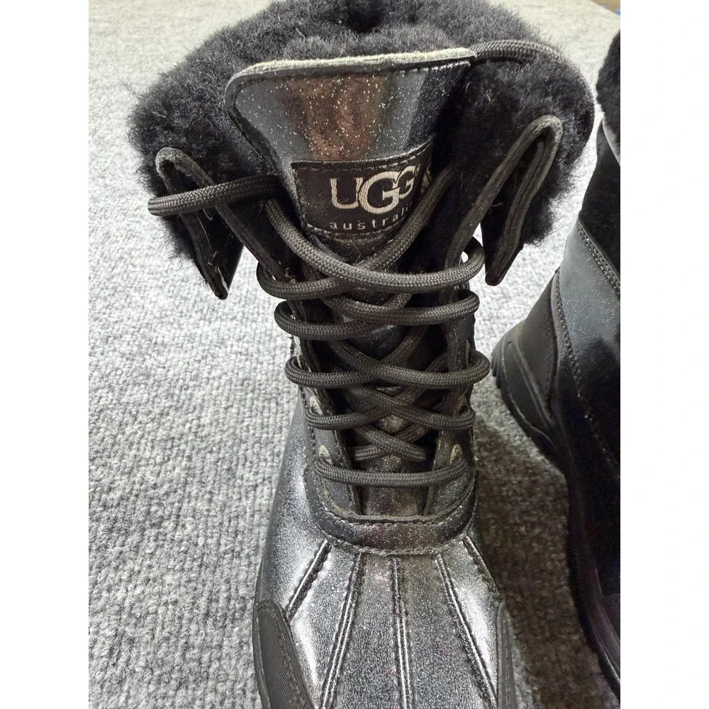 UGG Australia Adirondack II Kids Black Glitter Waterproof Snow Boots 13 1001964